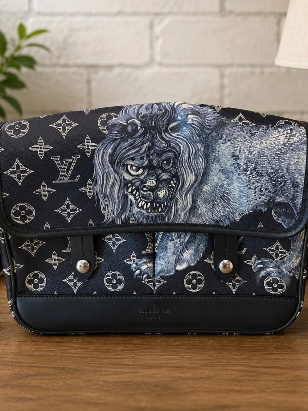Louis Vuitton Men’s Navy Monogram Messenger Savane Bag with Lion Print M64248